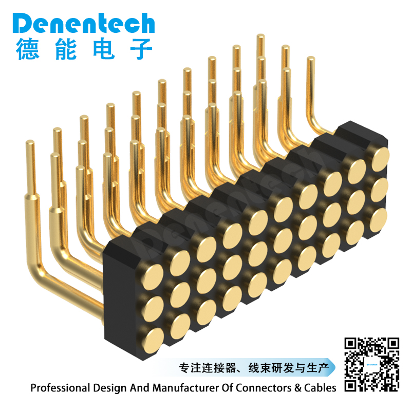 Denentech Factory direct supply 2.00MM  H2.5MM triple row female right angle pogo pin connector 